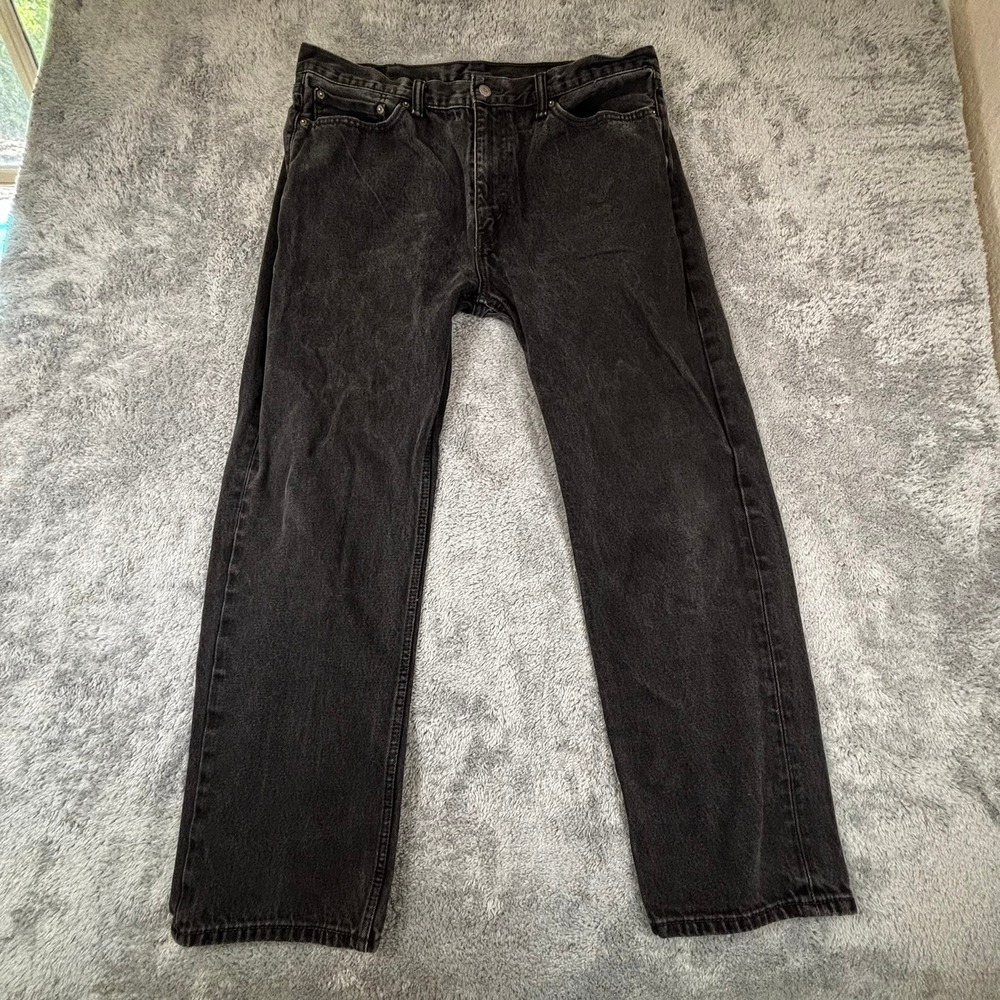 Levis 505 Regular Fit Straight Leg Jeans Faded Black Denim Mens 40x32